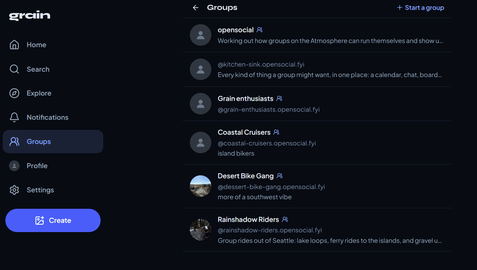 Grain.social Groups tab