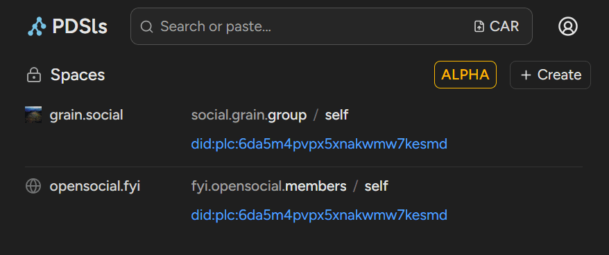 Spaces records from my space-racer account in pdsls