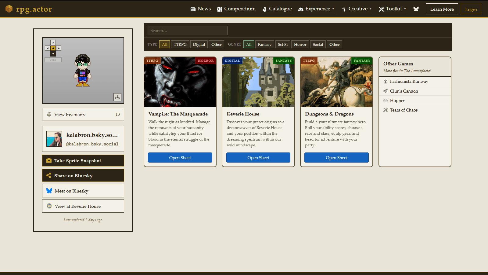 rpg.actor dashboard