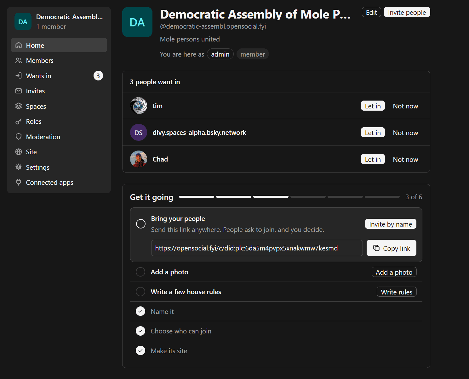 Group administration interface