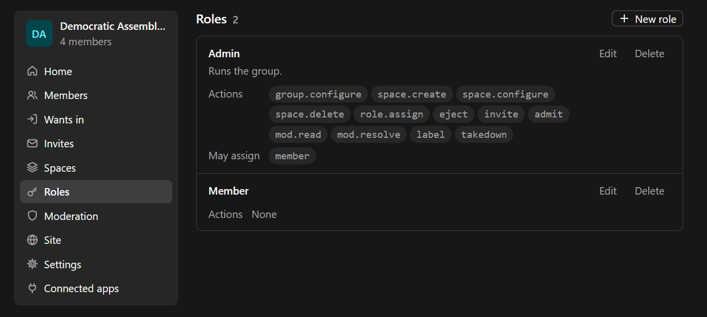Group roles management interface