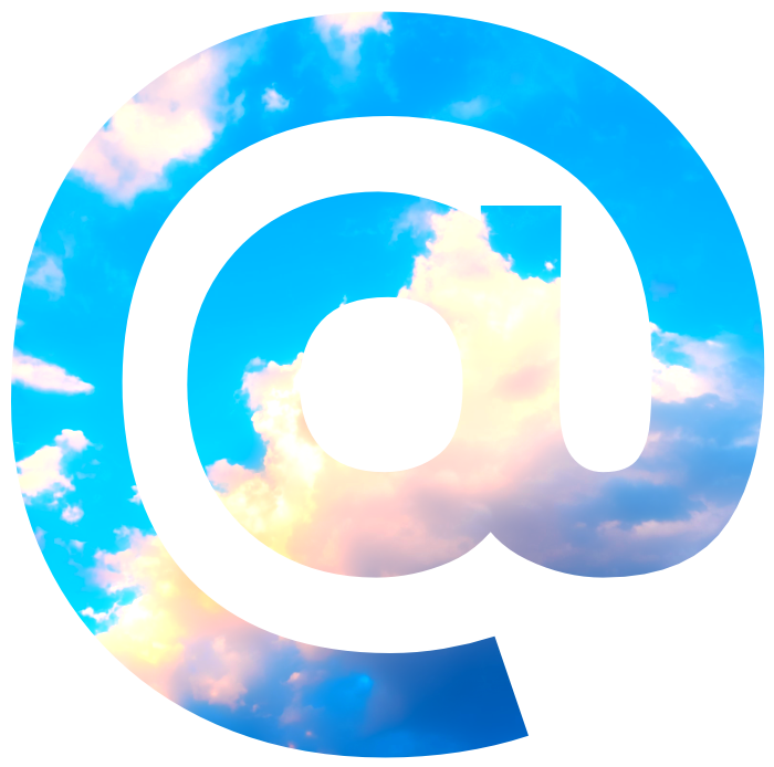 The AT Protocol logo, an @ symbol with a blue sky and clouds in the background